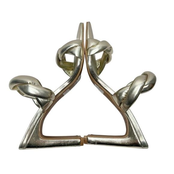 Open Edit Sandals Size 6.5 Gold Metallic Twisted Double Strap‎ Slip On Heels - Picture 5 of 9